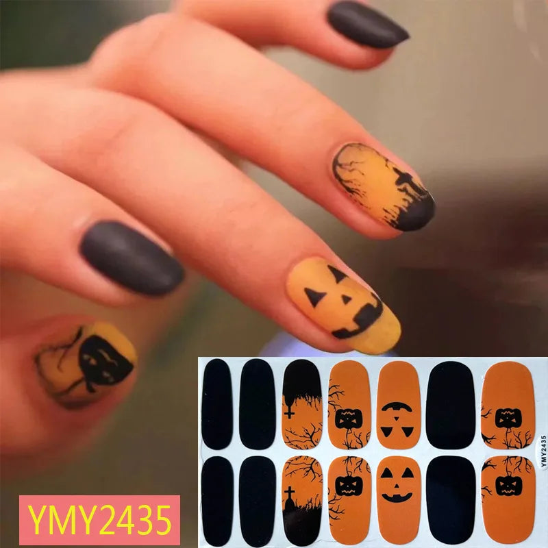 Baking Free Halloween Nail Stickers Full Sticker Fashion Nail Art Jewelry  Pumpkin Ghost Wholesale Applique Nail Sticker