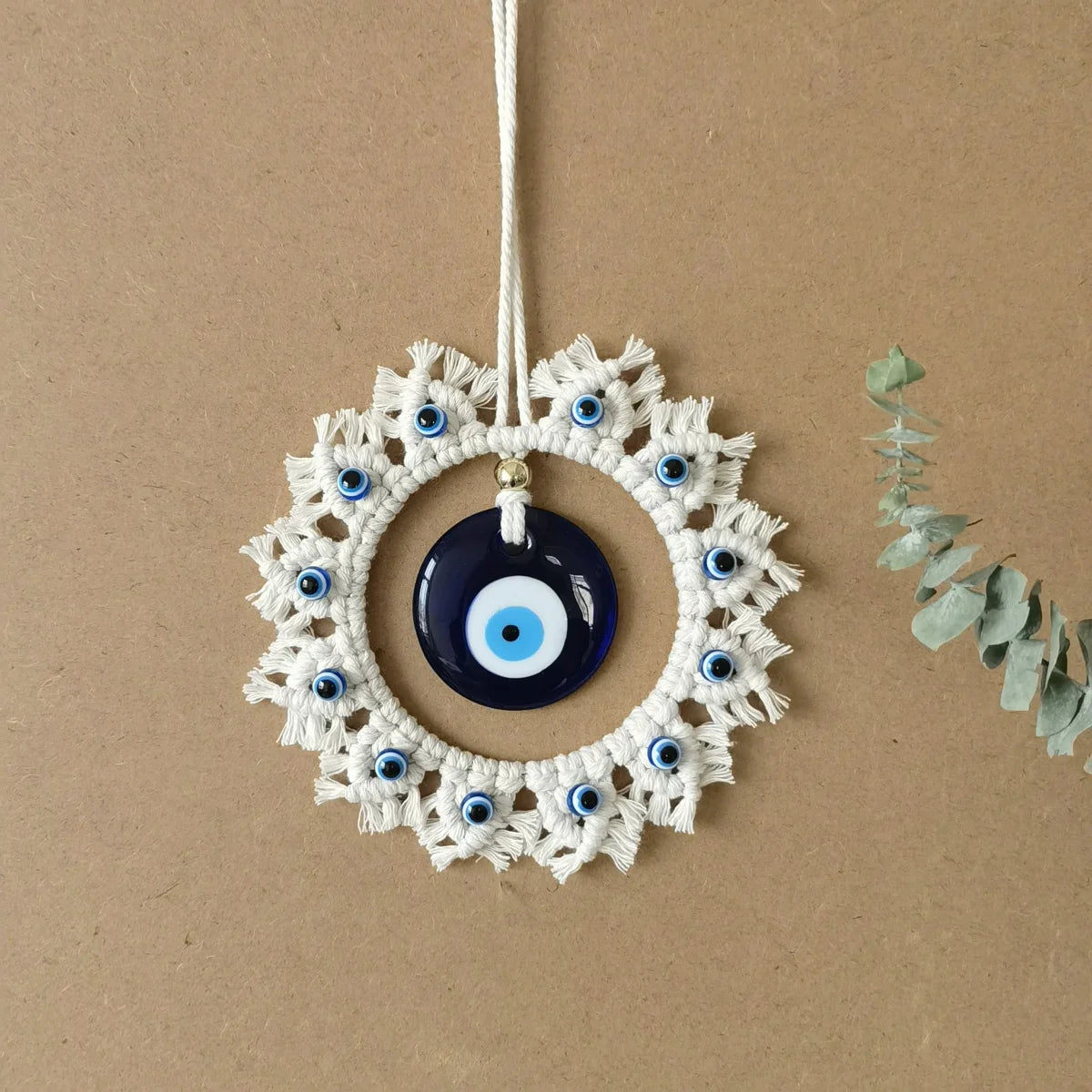 Handcrafted Circle Wall Decor with Evil Eye - Large Blue Eye Ornaments, Perfect for Home Wall Hanging, Brings Safety and Protect