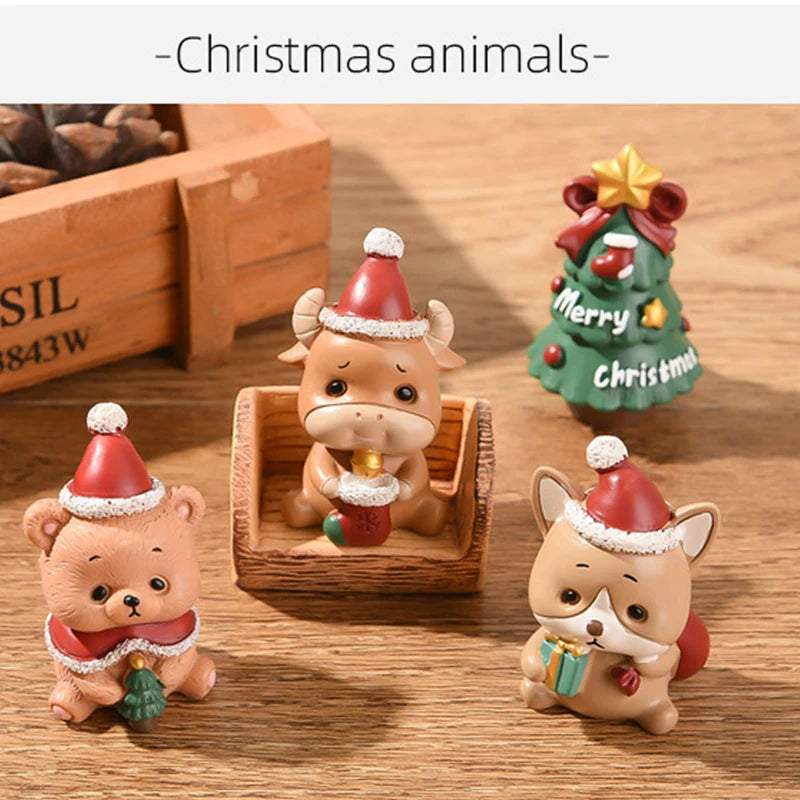Christmas Resin Family Small Animal Ornaments Creative Home Decoration Mini Christmas Tree Old Man Christmas Gift