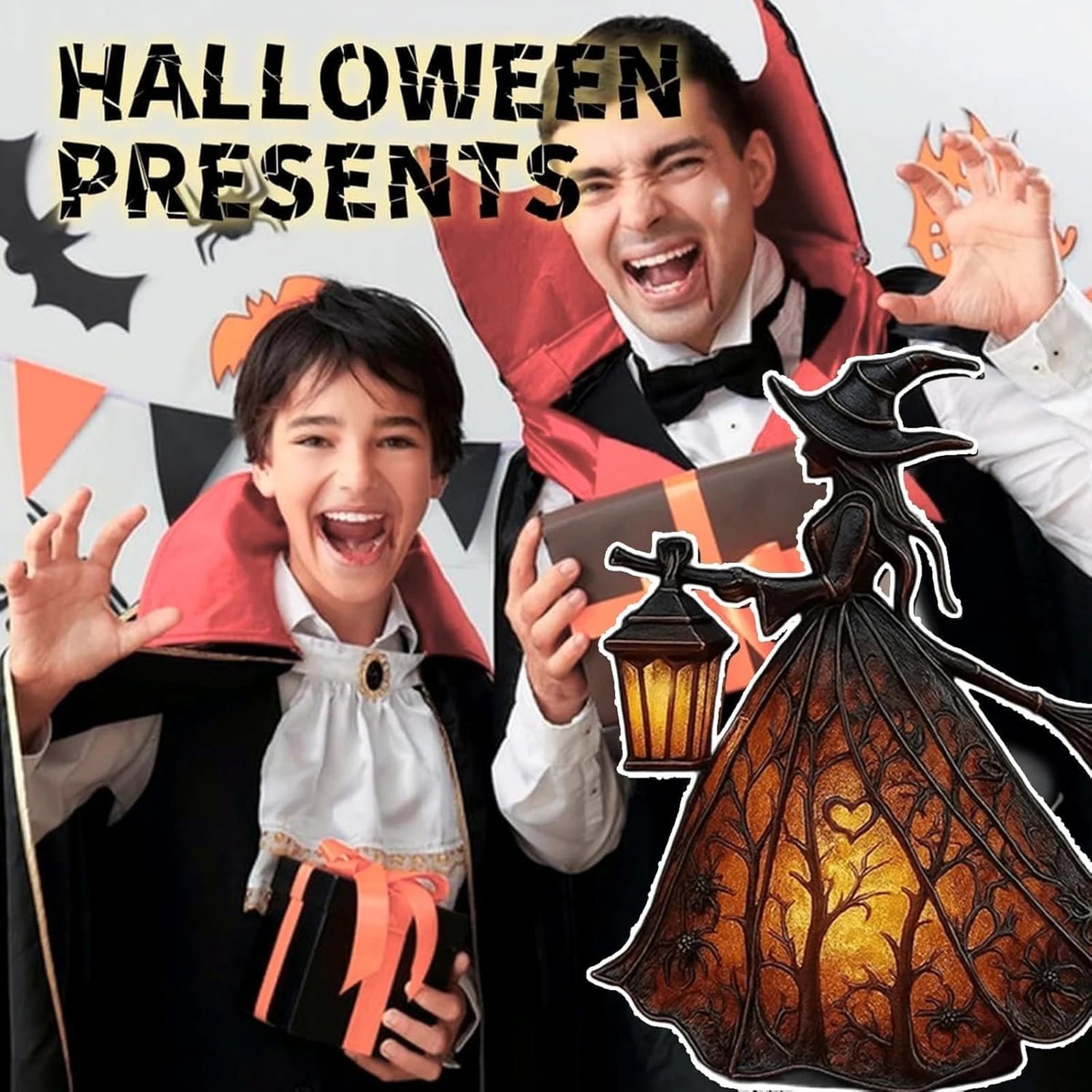 Halloween Witch Lamp Stained Gothic Witch Hat Led Lamp Spooky Decorative Standing Night Light Party Lighting Decorations