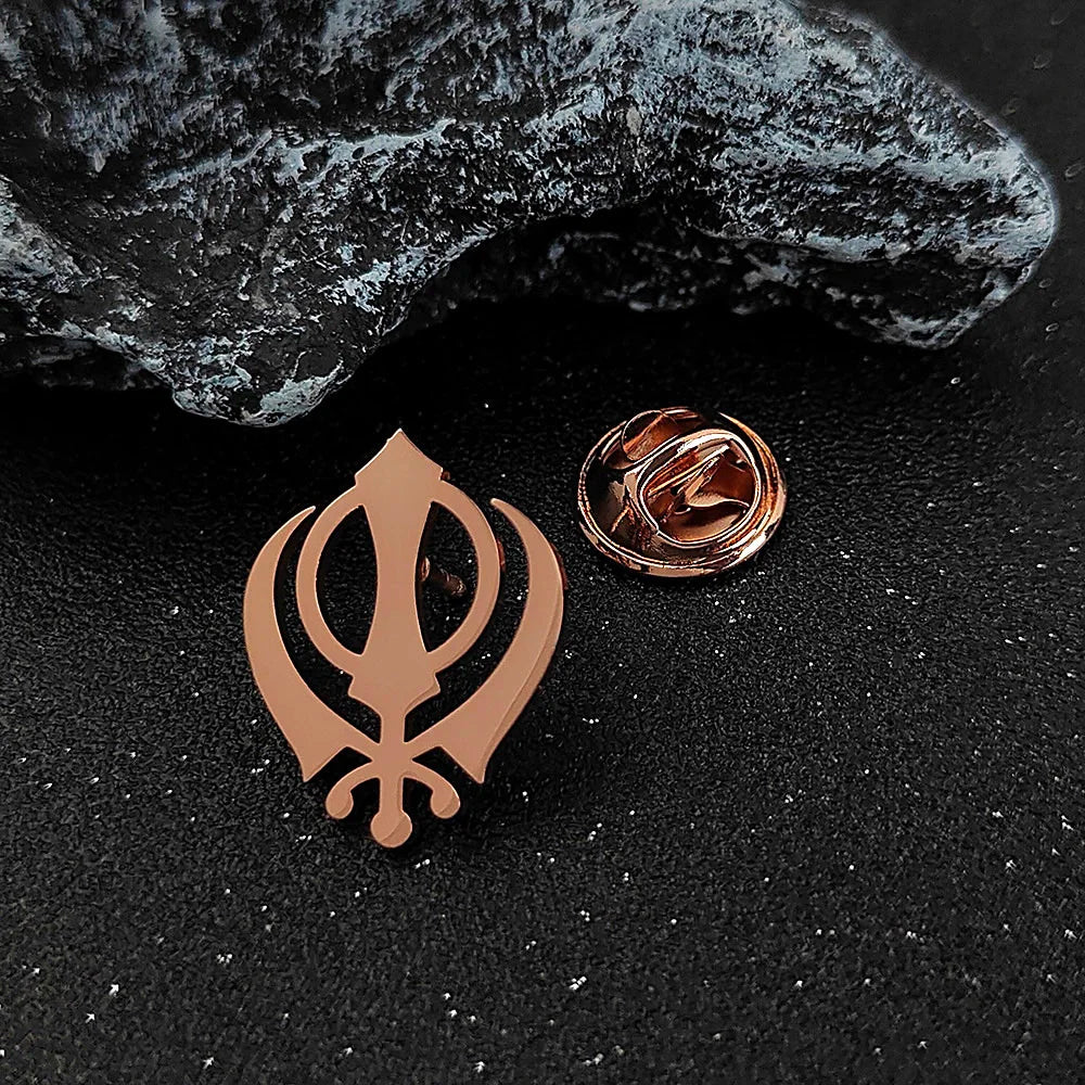 Stainless steel butterfly clasp brooch/cufflink, Sikh symbol badge for men's suit, elegant anti-exposure button for women.