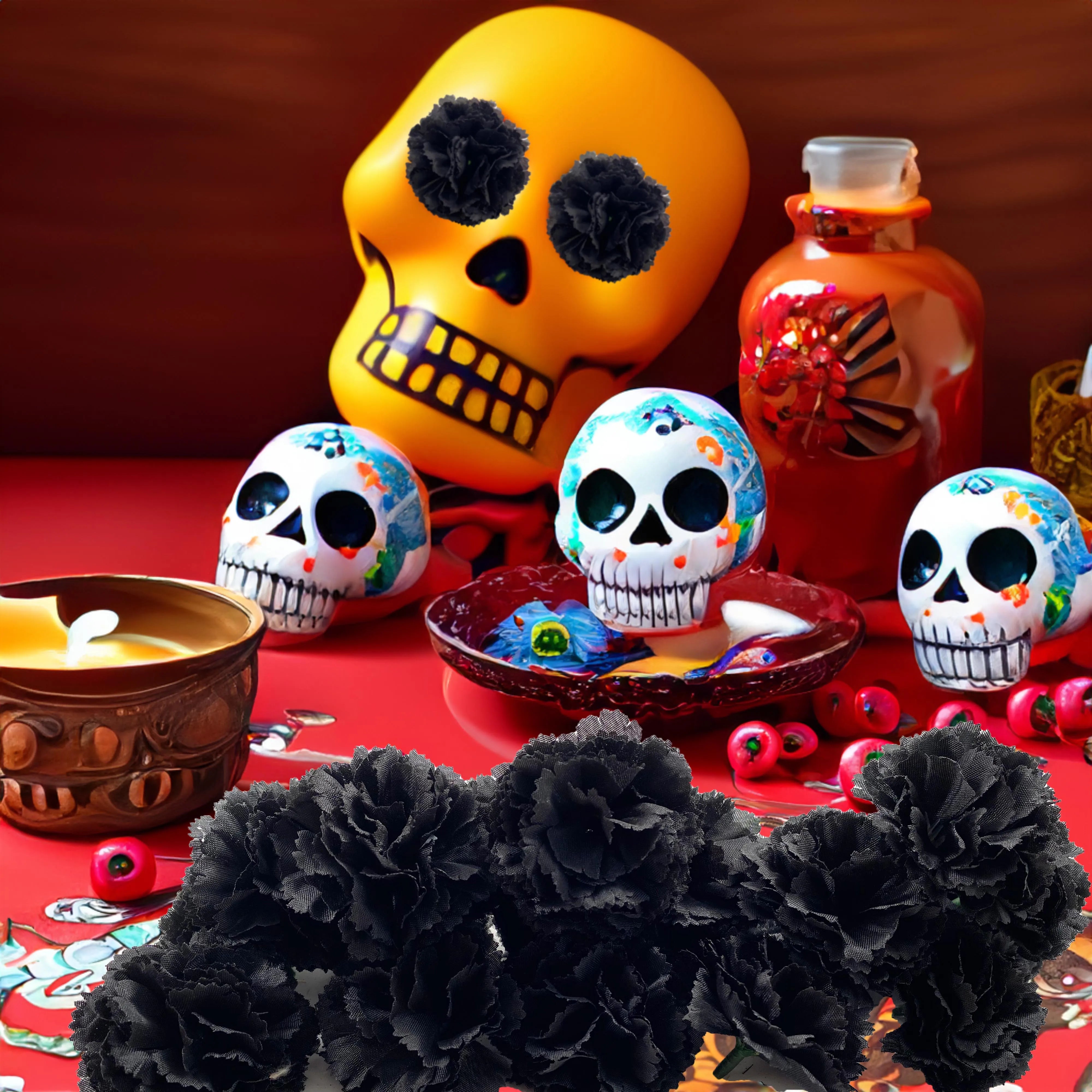 Marigold Flower Heads Bulk, Silk Mexican Flowers for Diwali Home Decor Wedding Party Decoration Halloween Decor for Indian Pooja