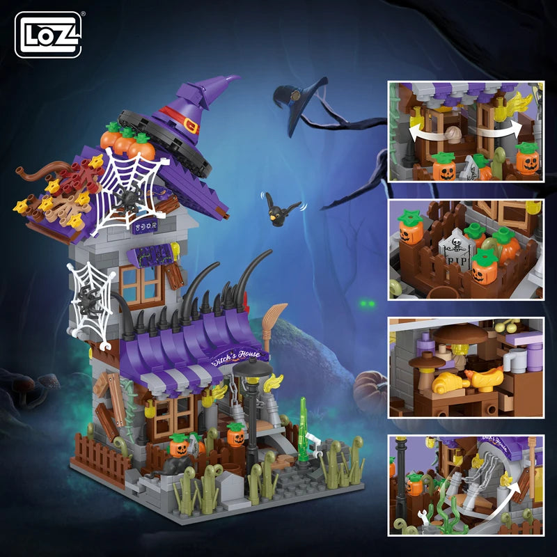 Halloween Toys Building Blocks Assembly Pumpkin House Ghost House Witch Science Monster Friend Party Decor Model Kids Gifts