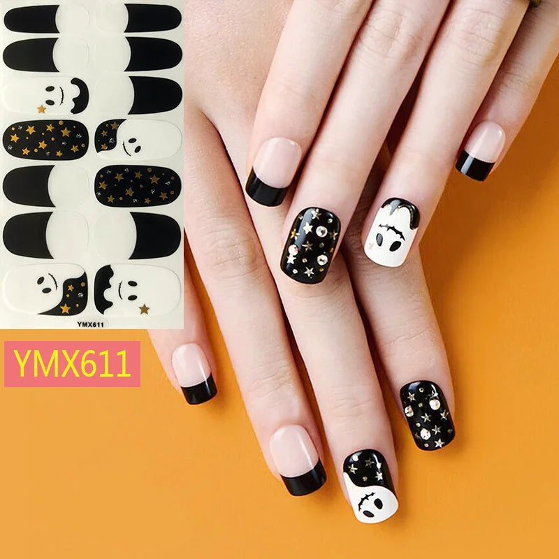Baking Free Halloween Nail Stickers Full Sticker Fashion Nail Art Jewelry  Pumpkin Ghost Wholesale Applique Nail Sticker