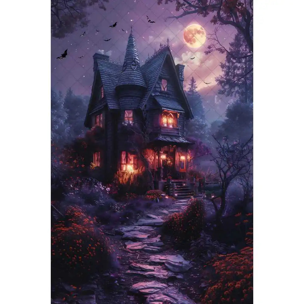 Halloween Night Background Photography Horror Haunted House Pumpkin Lantern Black Stone Road Backdrop Kids Holiday Party Studio