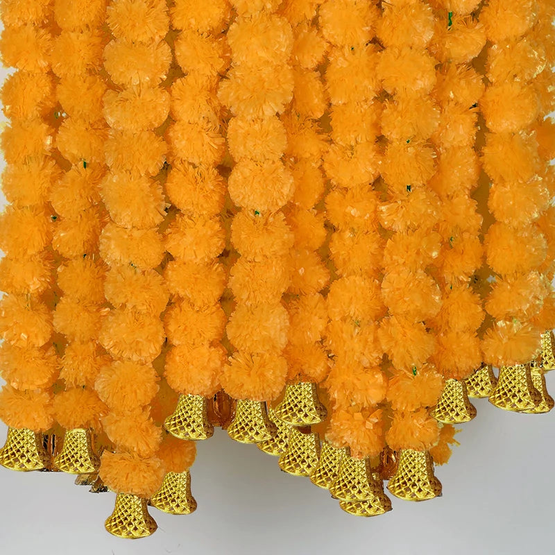 5-50pcs Marigold Flower Garland For Decoration 5 ft Artificial Flowers Mexican Diwali Indian Wedding Party Pooja Day of The Dead
