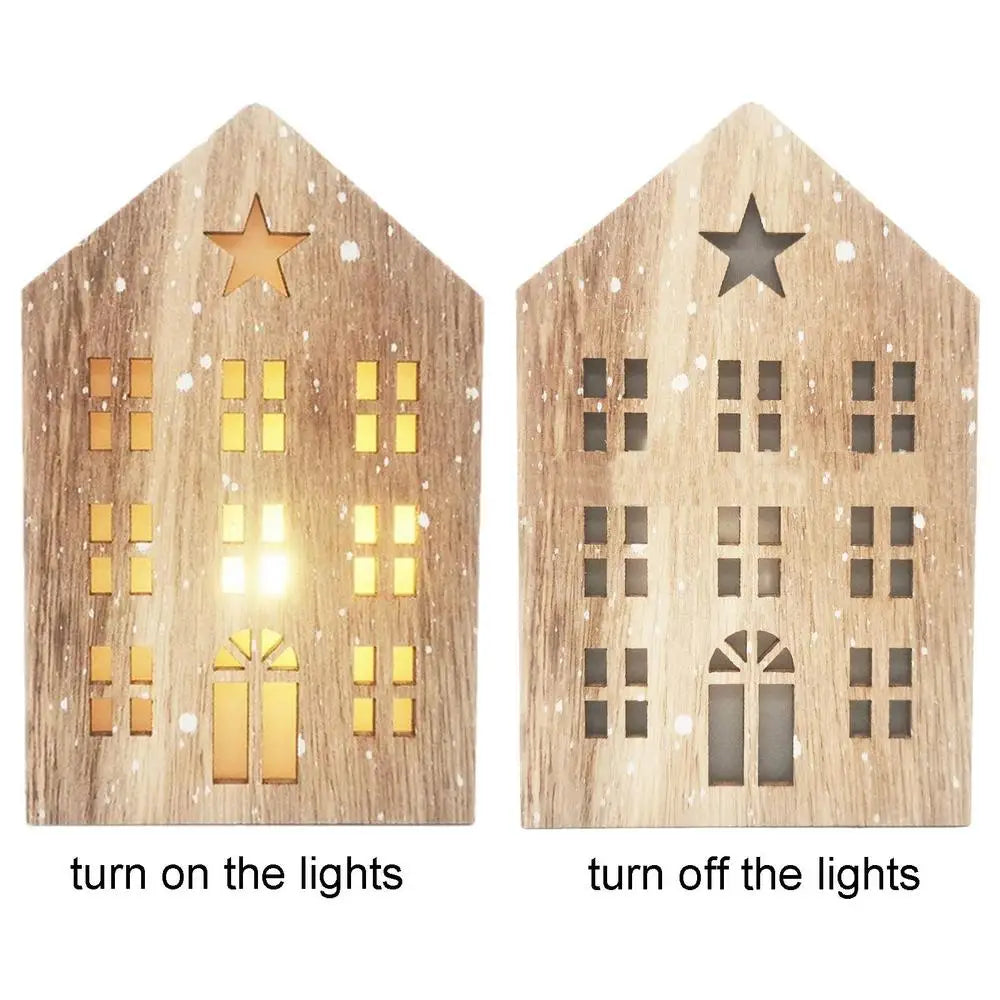 Christmas Wooden House Decor Creative House Shape Light Up Hanging Ornament Christmas Party Supplies Indoor Home Decoration