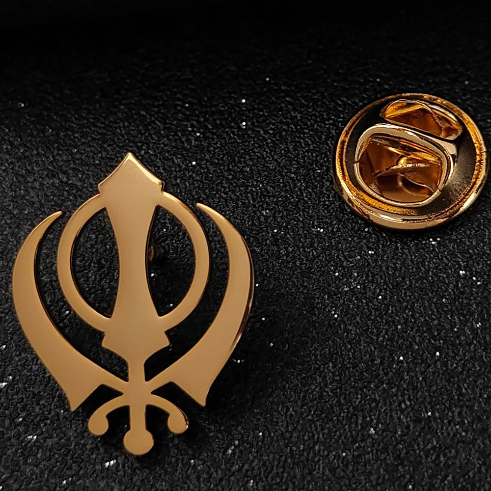 Sikh symbol men's brooch, stainless steel collar pin, suit and shirt decorative accessory, religious party gift
