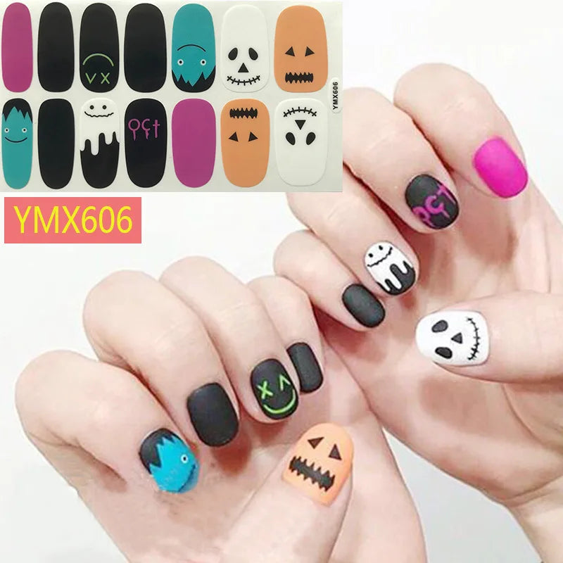 Baking Free Halloween Nail Stickers Full Sticker Fashion Nail Art Jewelry  Pumpkin Ghost Wholesale Applique Nail Sticker