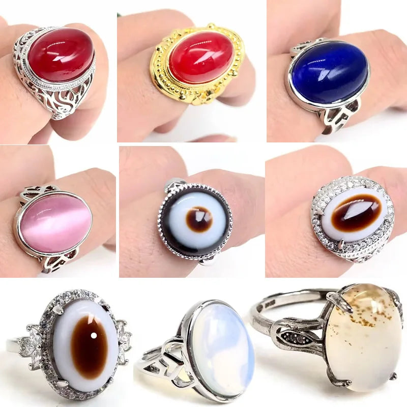 Gothic Evil Eye Ball Design Charm Ring for Men and Women, Crystal opal Jewelry, Punk Finger Accessories, Stainless Steel