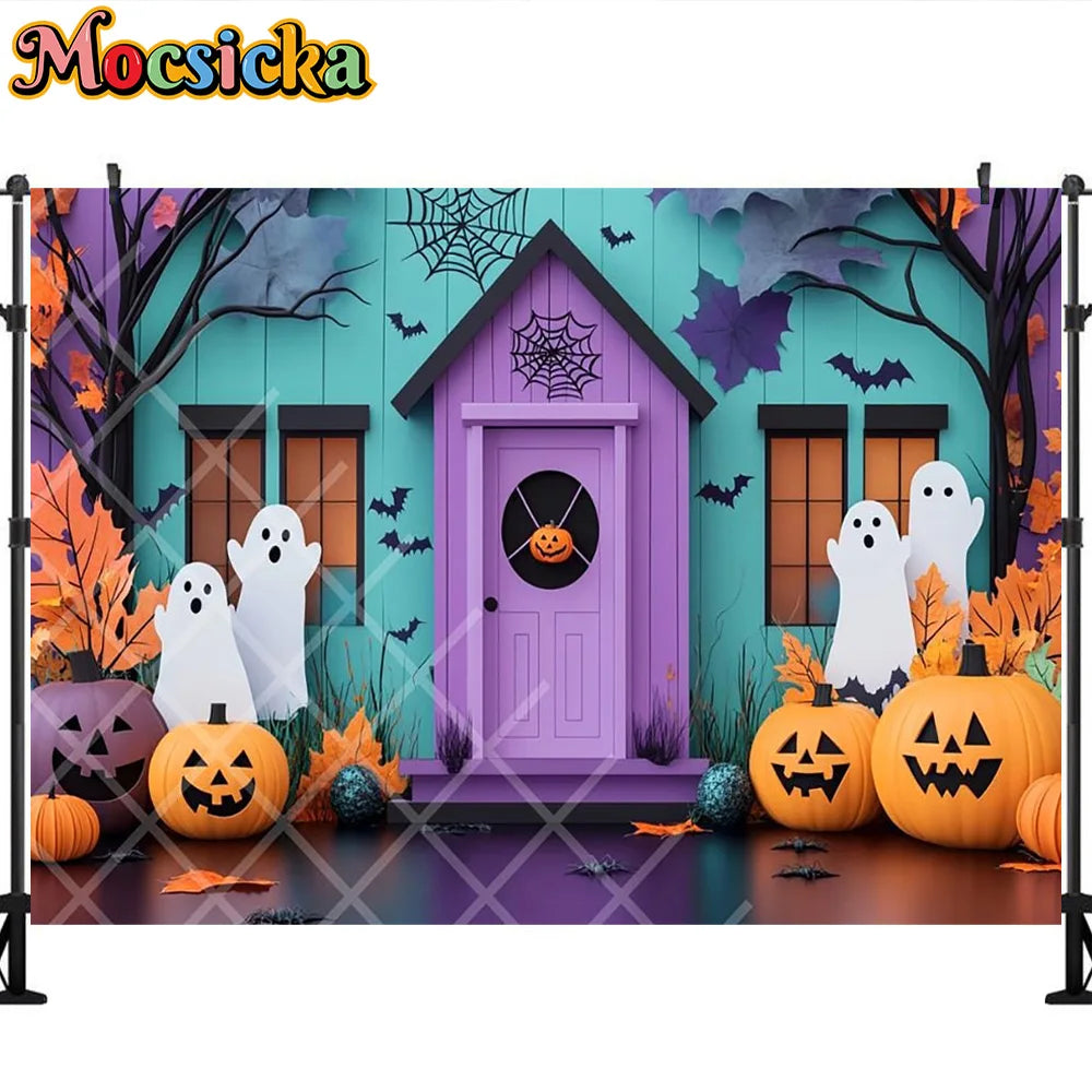 Mocsicka Photography Backdrop Halloween White Ghost Pumpkin Decoration Kids Holiday Party Supplies Backgrounds For Photographs