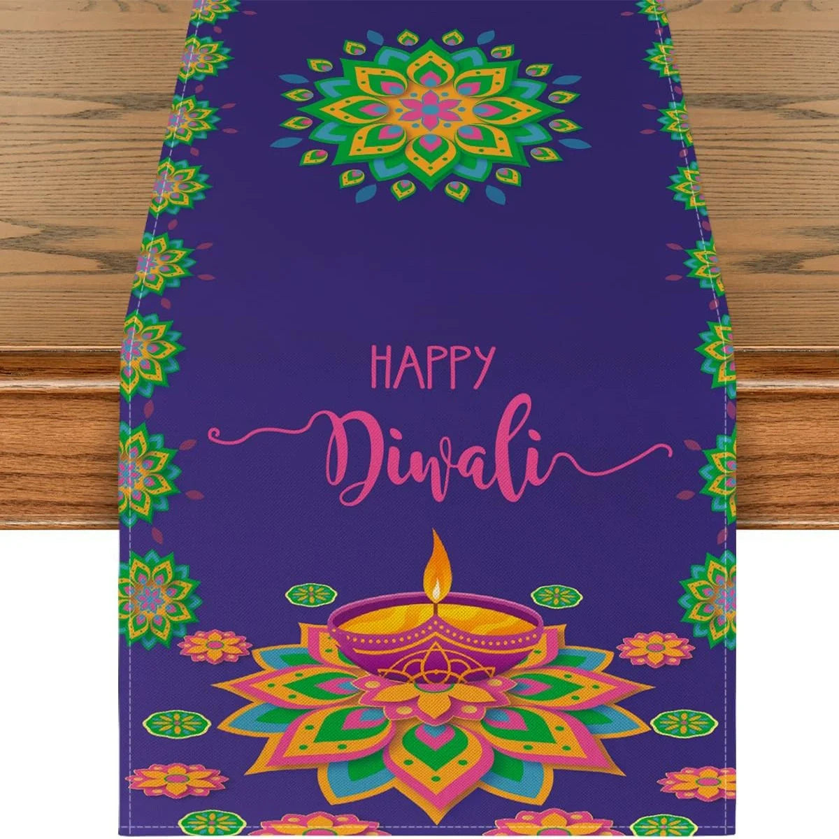 Happy Diwali Table Runner, Festival of Light Marigold  Dining Table Decoration for Home Party Decor
