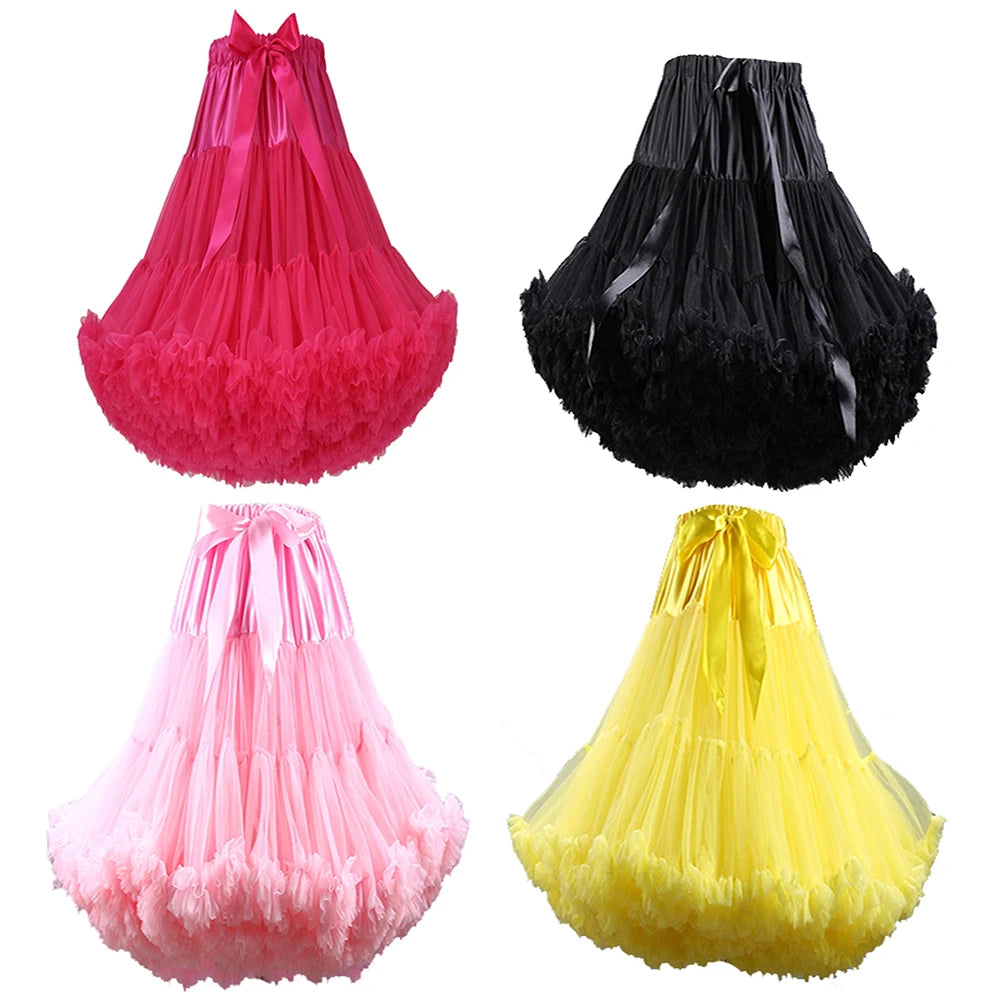 65CM/25.5INCH Lolita Petticoat Soft Tulle Puffy Tutu Women Knee Length Halloween Crinoline Cosplay Underskirt Dance Ball Gown