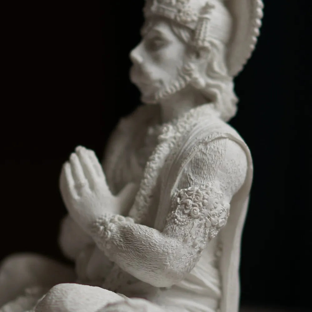 Sandstone White Hanuman Statue Hindu God Sculpture