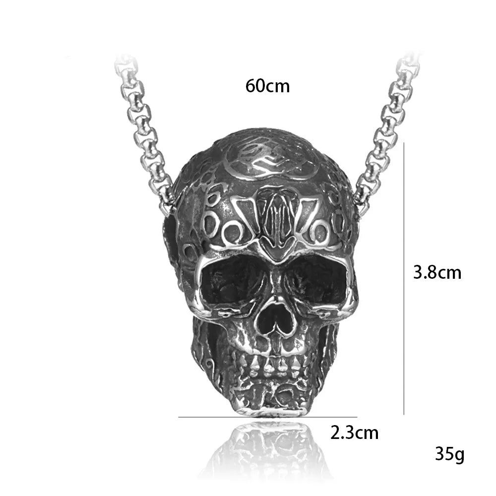 Gothic Pattern Skull Ghost Head Pendant Necklace Men's Punk Trend Alternative Halloween Jewelry