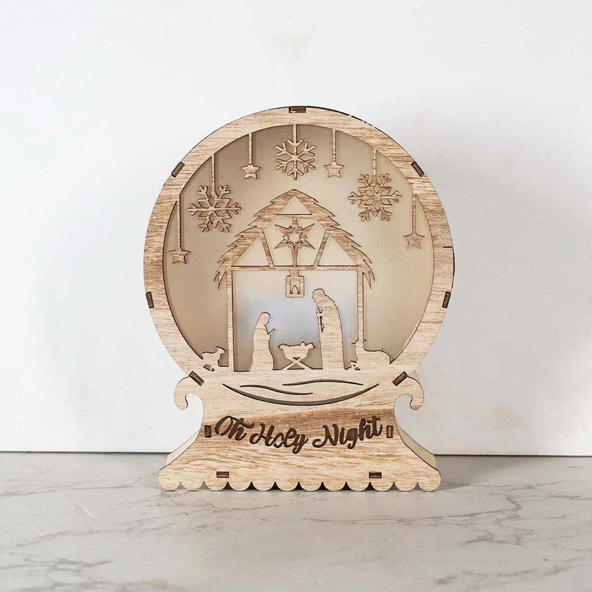 Oh Holy Night Christmas Jesus Birth Wooden Ornaments Led Luminous Bedroom Decoration Christmas Decorations Souvenirs Home Decor