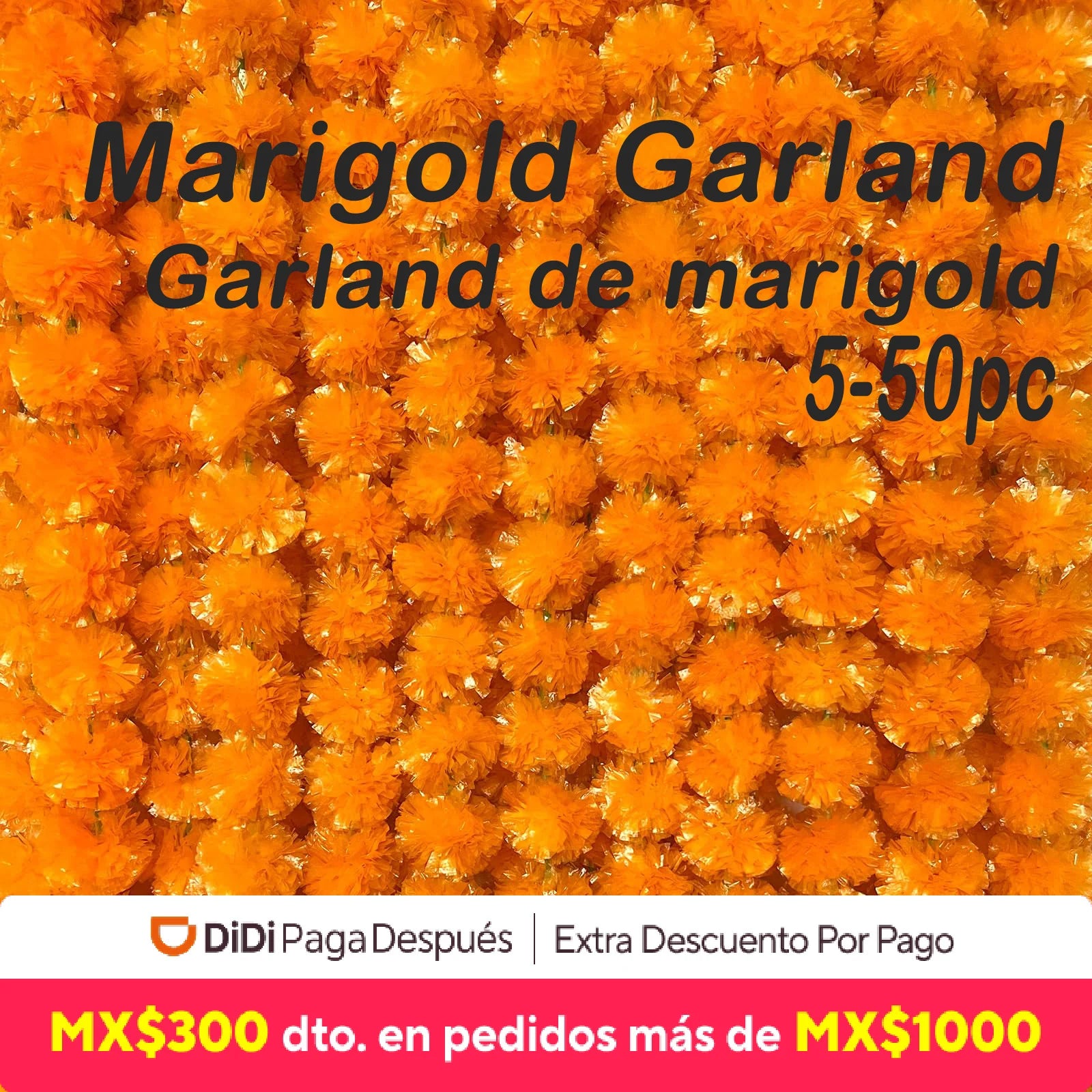 5-50pcs Marigold Garland For Decoration 5 Ft Artificial Flower Garland Mexican Fiesta Day of The Dead/Diwali Pooja Decor/Wedding