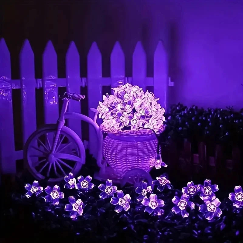 Purple Cherry Blossom Halloween Decorative Solar String Light Outdoor Waterproof Atmosphere Fairy flower Garden Lamp