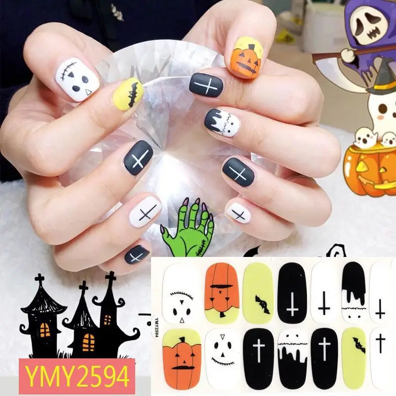 Baking Free Halloween Nail Stickers Full Sticker Fashion Nail Art Jewelry  Pumpkin Ghost Wholesale Applique Nail Sticker