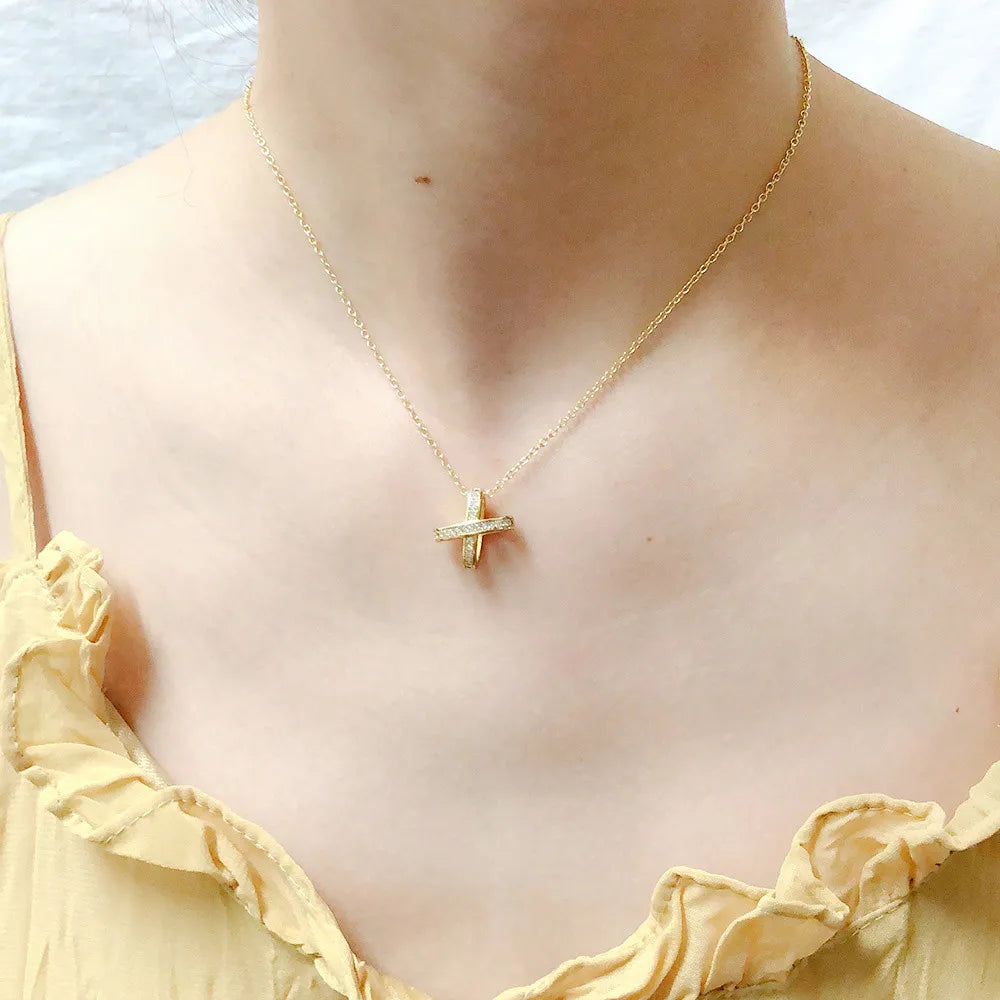 X Cross Pendants Necklace for Women Aesthetic Crosses Rose Gold Color Choker Chain on Neck Collar Necklace Fashion Jewelry N205