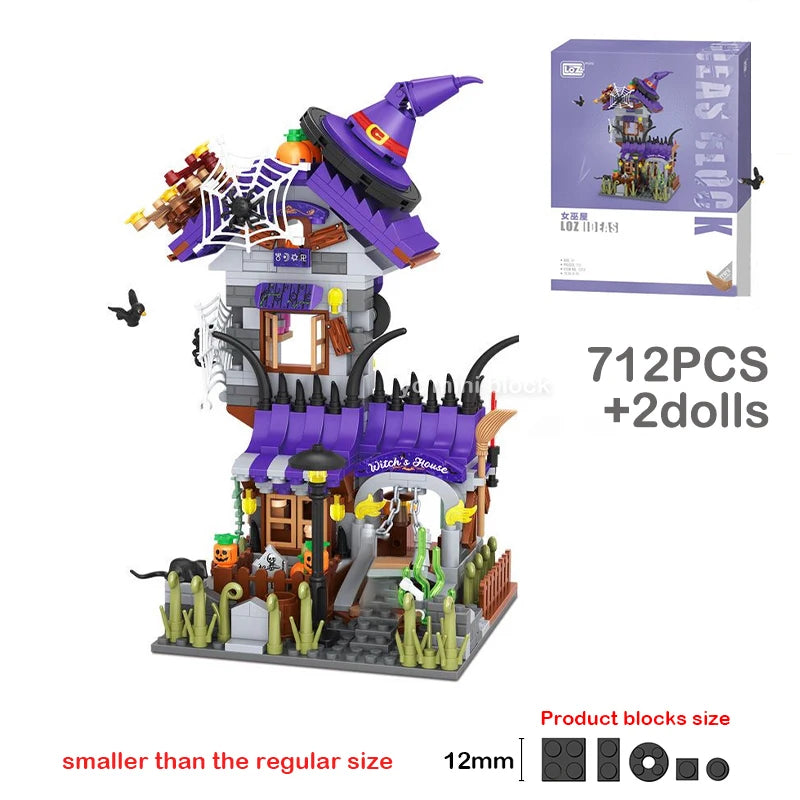 Halloween Toys Building Blocks Assembly Pumpkin House Ghost House Witch Science Monster Friend Party Decor Model Kids Gifts