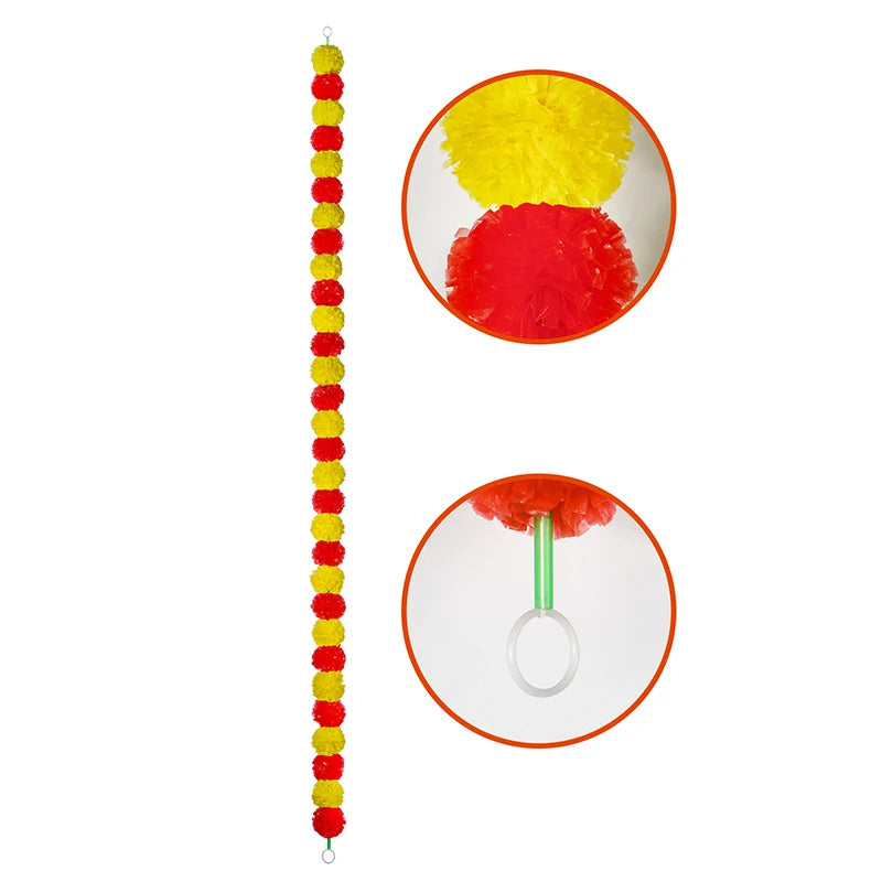 1.5m Marigold Flower Garland Plastic Artificial Flowers Diwali Traditional Festival