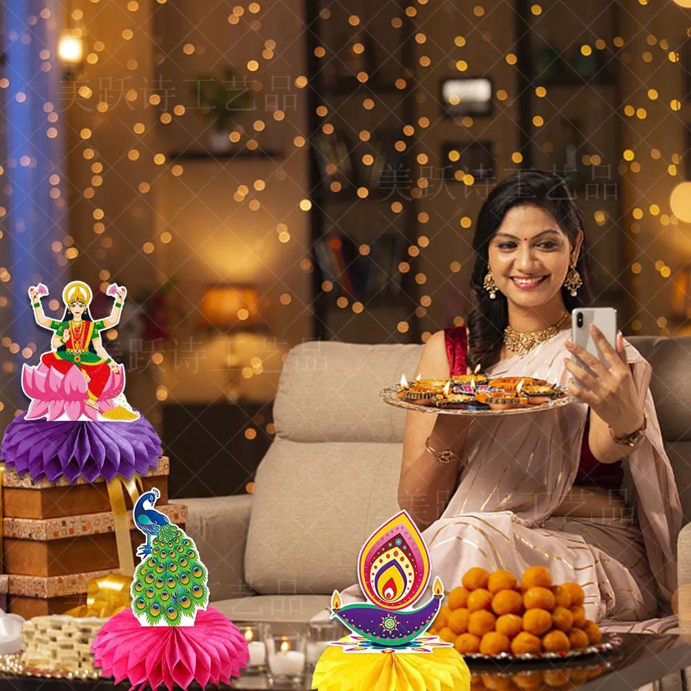 Happy Diwali Party Honey comb Table Decoration Diwali  Peacock Ornaments Happy Festival of Lights Party Decor