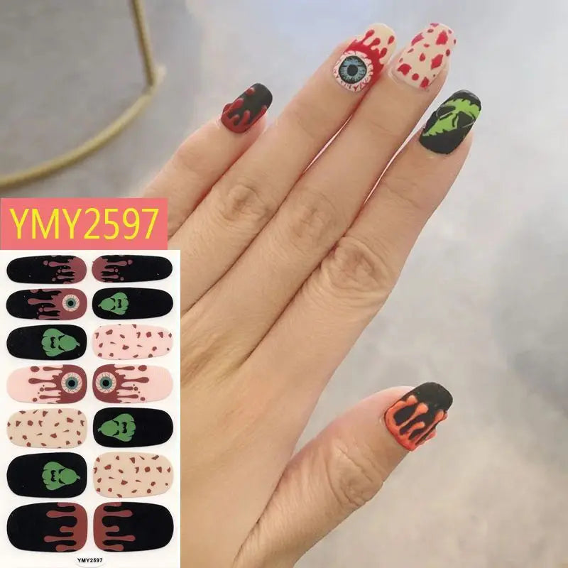 Baking Free Halloween Nail Stickers Full Sticker Fashion Nail Art Jewelry  Pumpkin Ghost Wholesale Applique Nail Sticker