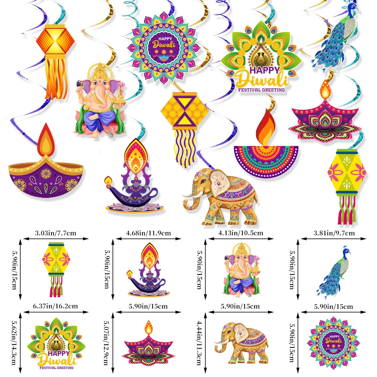 12Pcs/Pack Happy Diwali Theme Party  Props Decor