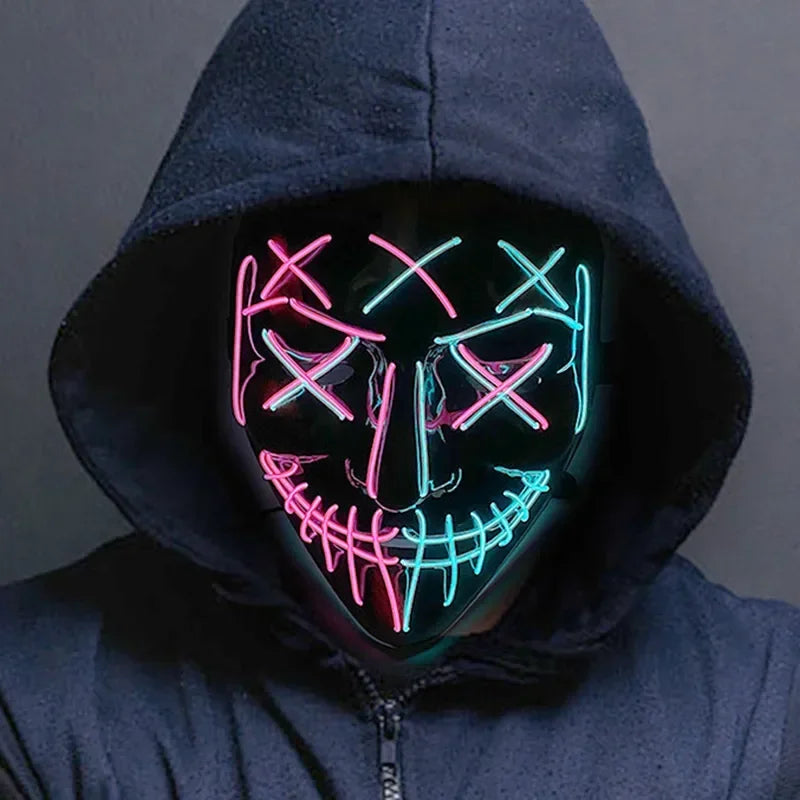 Wireless Scary Glowing Mask LED Halloween Horror Neon Light Carnival Party Mask Glow in The Dark Cosplay Costume Supply