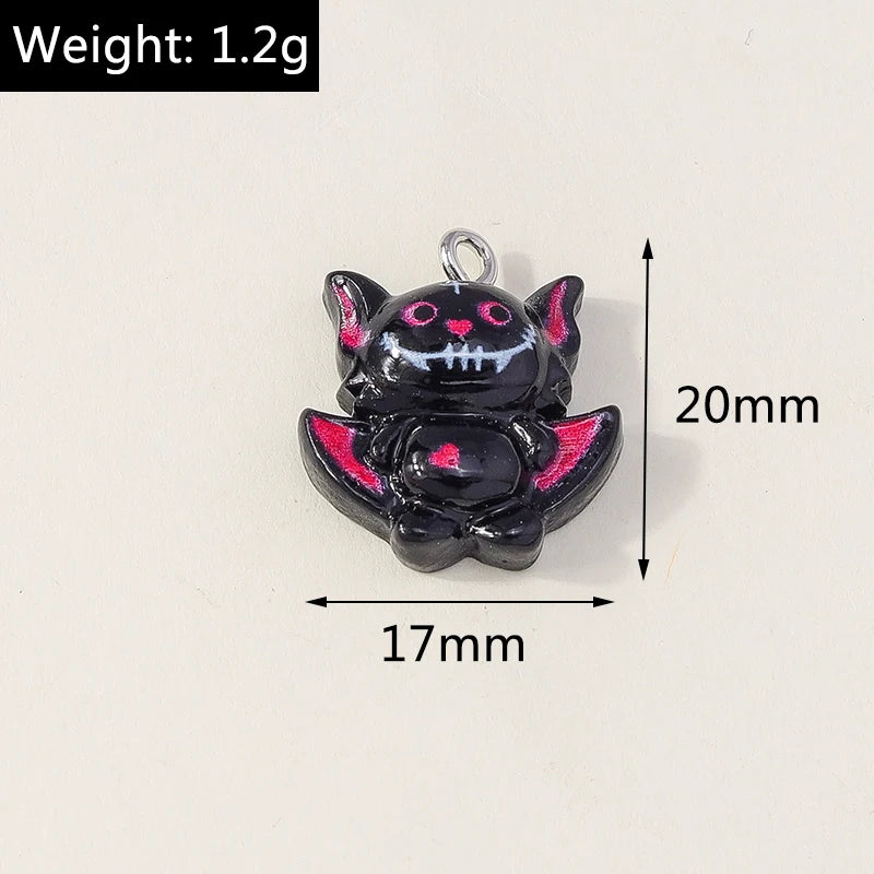 Leslie 10Pcs New Resin Halloween Charms Kawaii Cat Spider Castle Ghost Pumpkin Charms Pendants Decor DIY Earring Jewelry Making