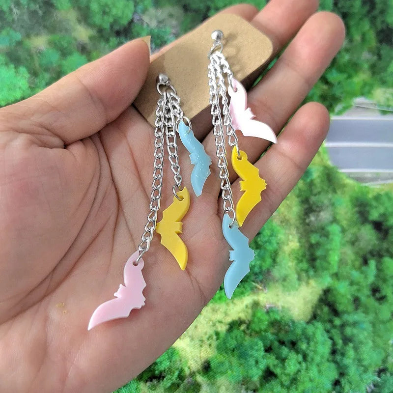 New Skeleton Pumpkins Halloween Earrings Women Hallowmas Costume Cosplay Skull Heart Axe Black Bat Acrylic Drop Earring