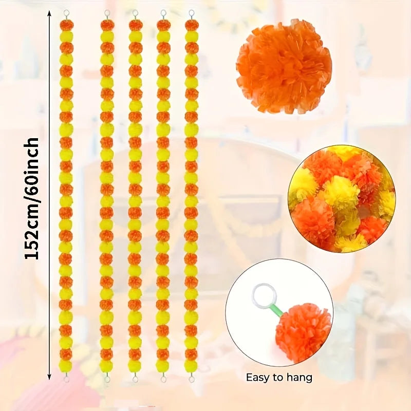 1pc Marigold Garland for Decoration Artificial Marigold Flower Diwali