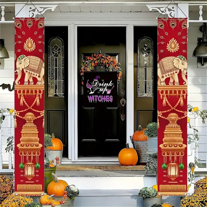 2pcs Diwali Porch Banner Suitable for Indian Diwali Outdoor Courtyard Door