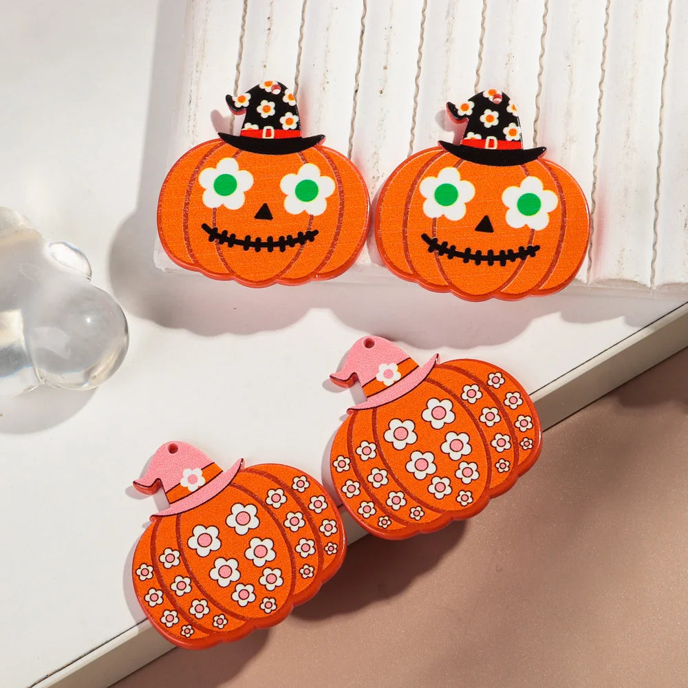 10pcs/lot Halloween Cute Charms Creative Ghost Pumpkin Acrylic Print Pendant for DIY Jewelry Making Necklace Earring Accessories