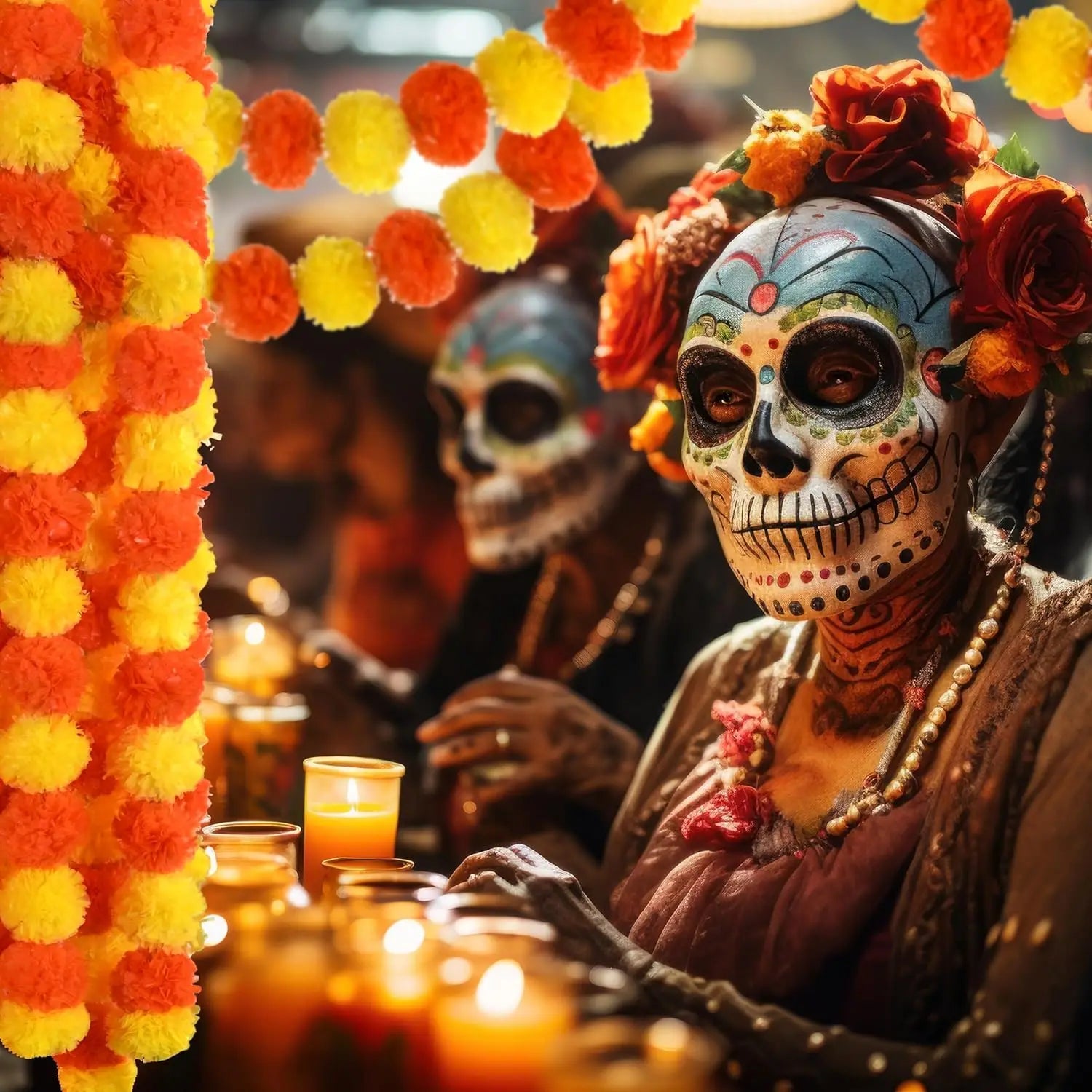 1pc Marigold Garland for Decoration Artificial Marigold Flower Diwali