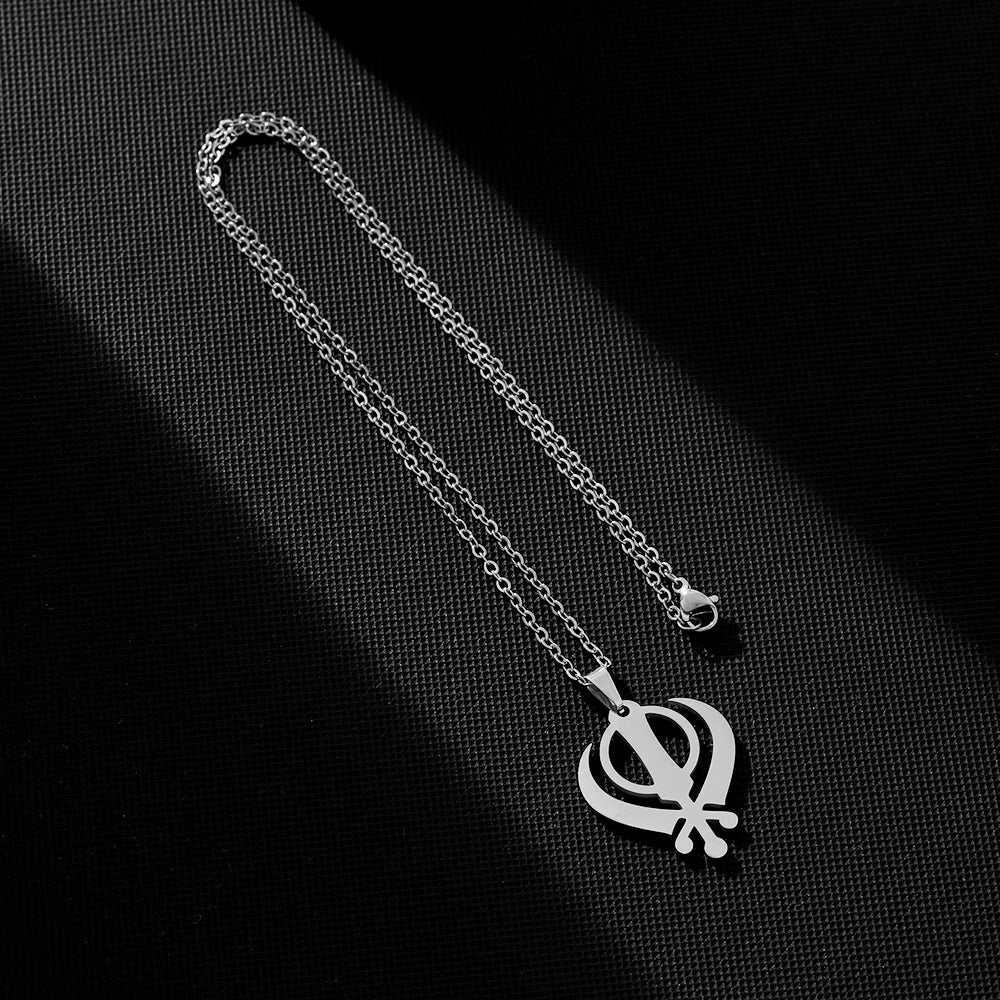 SONYA Stainless Steel Sikh Symbol Pendant Necklace for Men Women Unisex Ethnic Boho Couple Jewelry Tribal Gift Accessory