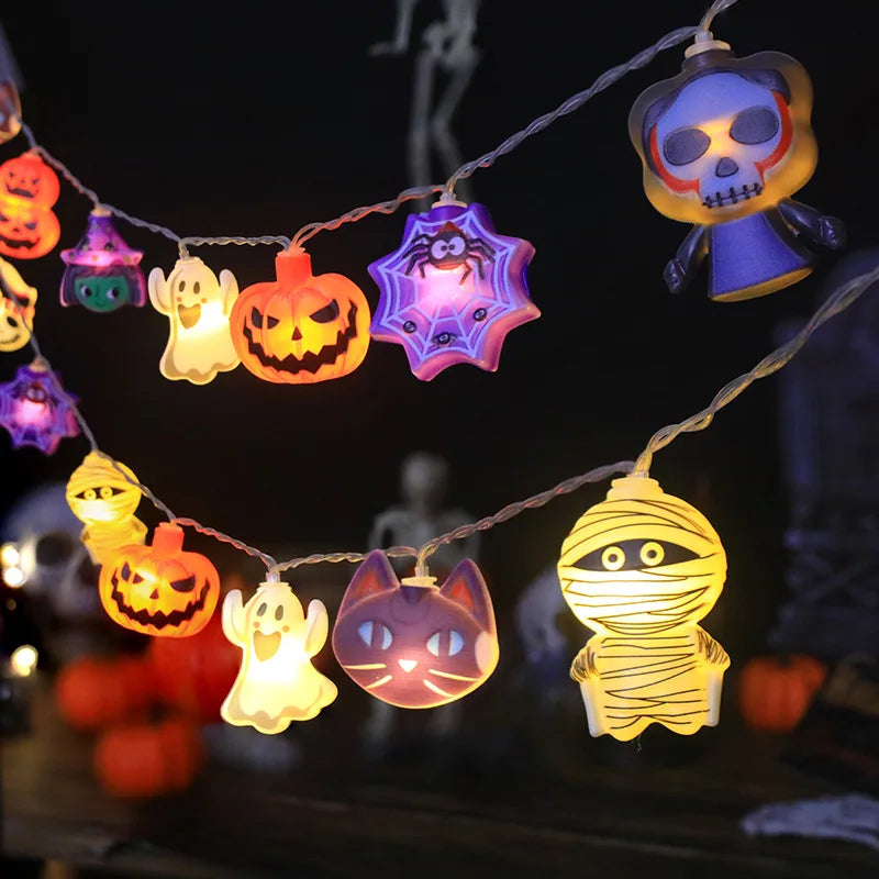 2024 Halloween Party LED String Lights Ghost Pumpkin Cat Spider Web Decor Night Light Halloween Indoor Outdoor Decoration Props