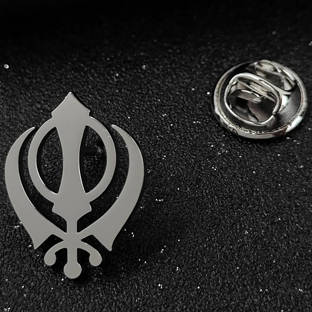 Sikh symbol men's brooch, stainless steel collar pin, suit and shirt decorative accessory, religious party gift