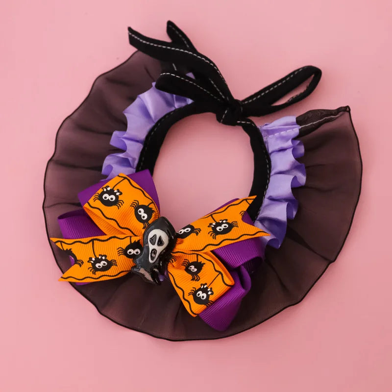 New Dog Necklace Halloween Pet Collar Cat Dog Drool Towel Lace Pumpkin Bat Wings Bow Cat Necklace Photo Prop