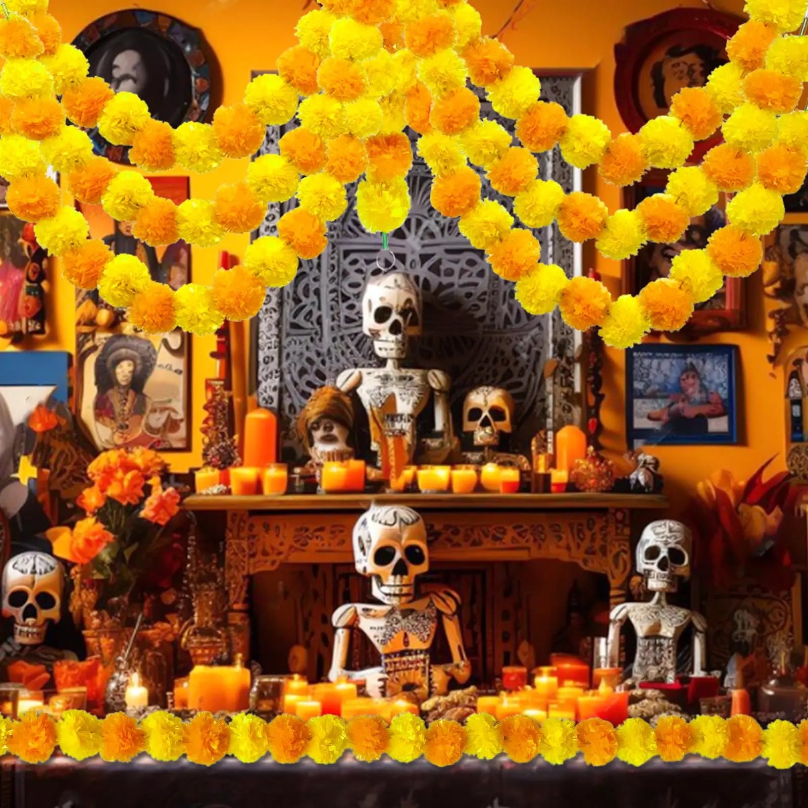 5-100PCS Marigold Flower Garlands for Decoration Artificial Flowers Diwali Indian Décor Pooja Day of The Dead Mexican Party