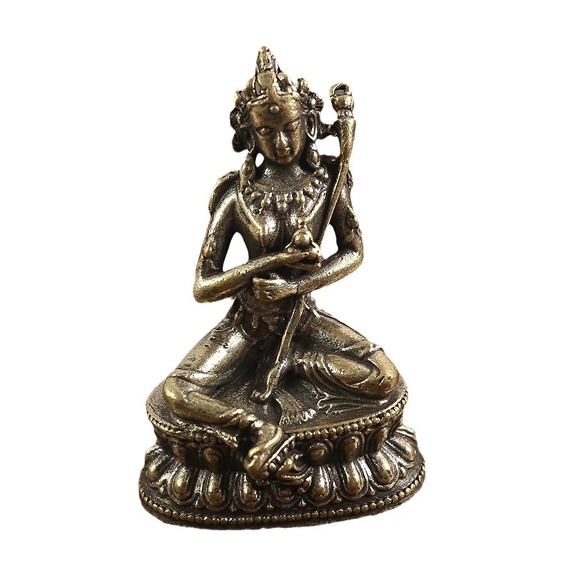 Retro Brass Green Tara God Statue Antique Copper Buddha Statue Home Living Room Office Decoration Figurines
