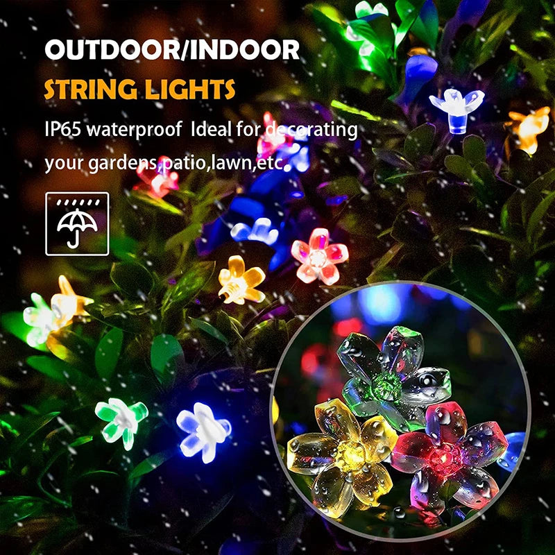 Solar decorative lights, outdoor waterproof 8 modes, cherry blossom lights, Christmas garden party decoration