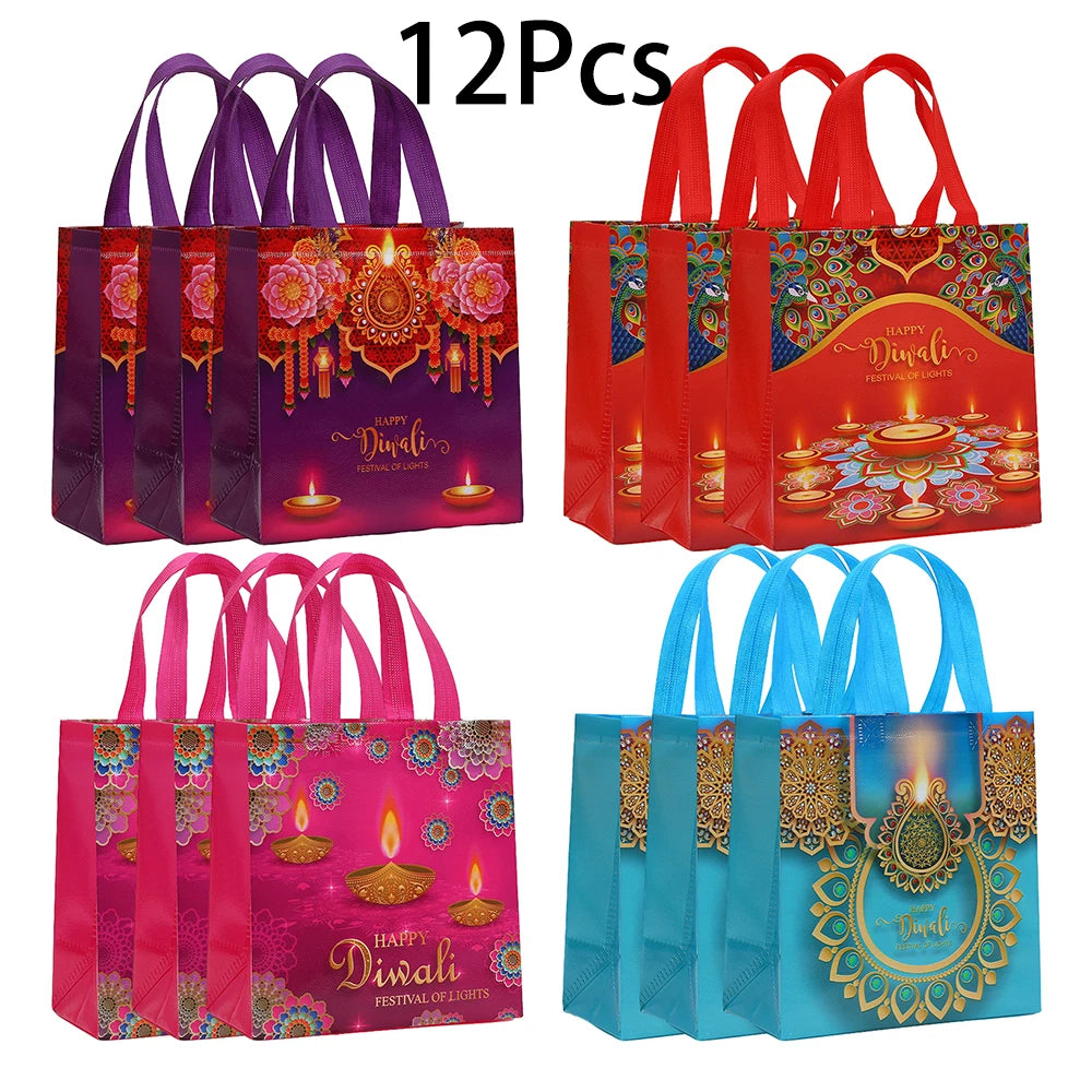 12Pcs Happy Diwali Theme Non-Woven Gift Packing Bag / Bag Decor