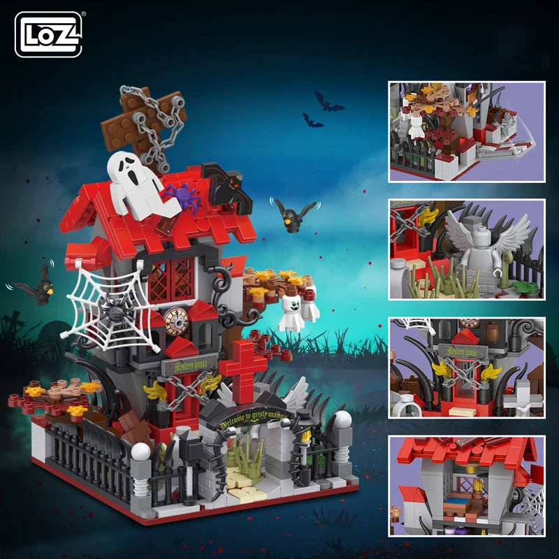 Halloween Toys Building Blocks Assembly Pumpkin House Ghost House Witch Science Monster Friend Party Decor Model Kids Gifts