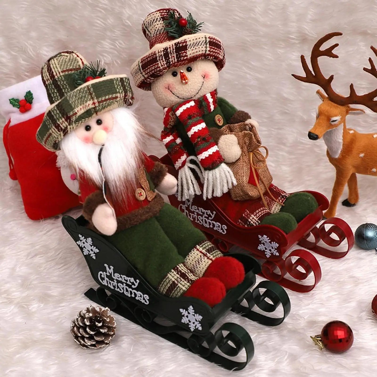 Christmas Statue Xmas Sculpture Figurine Decorative Tabletop Ornament for Home Cabinet Office Housewarming Photo Props