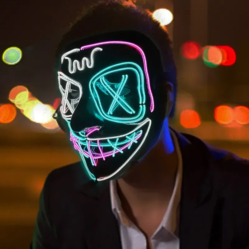 Wireless Scary Glowing Mask LED Halloween Horror Neon Light Carnival Party Mask Glow in The Dark Cosplay Costume Supply