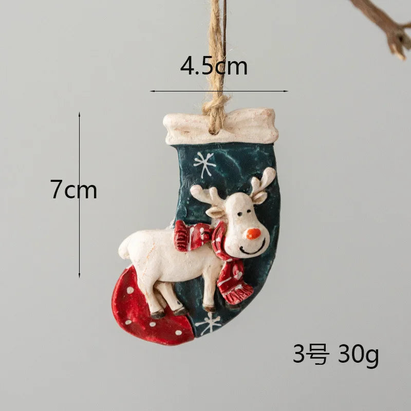 Christmas Resin Tree Decorations Santa Snowman Angel Pendant Ornament DIY Kids Toys Noel Navidad Kerst 2023