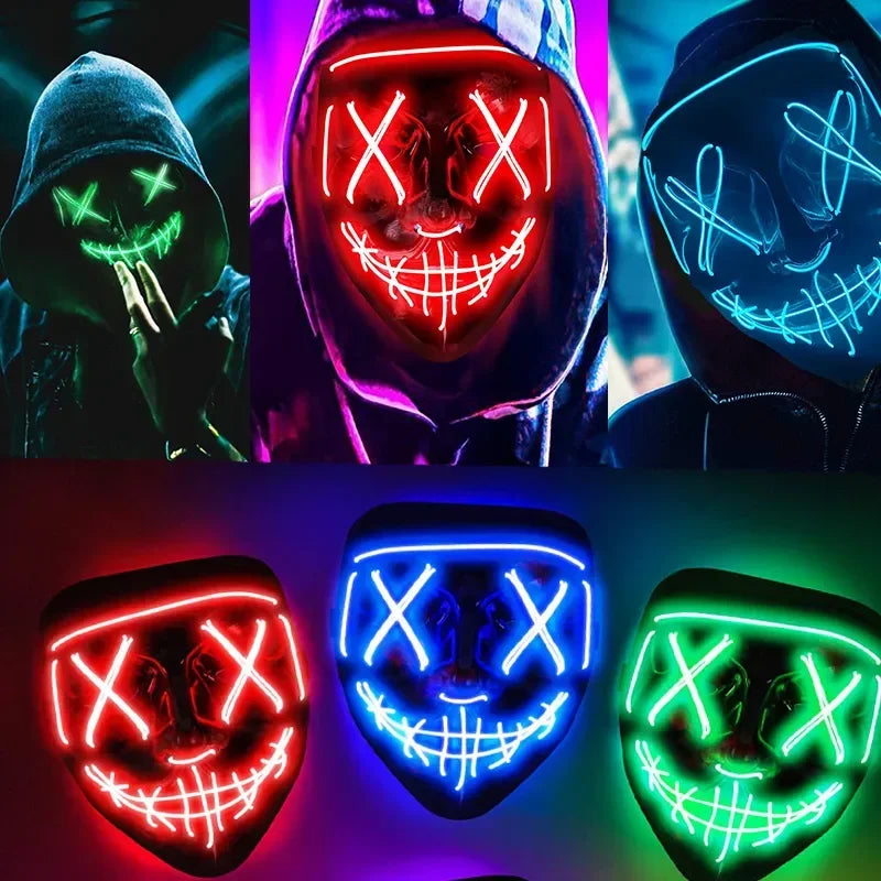 Wireless Scary Glowing Mask LED Halloween Horror Neon Light Carnival Party Mask Glow in The Dark Cosplay Costume Supply