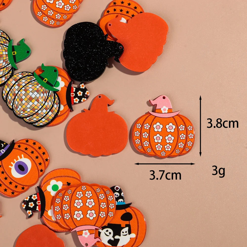 10pcs/lot Halloween Cute Charms Creative Ghost Pumpkin Acrylic Print Pendant for DIY Jewelry Making Necklace Earring Accessories